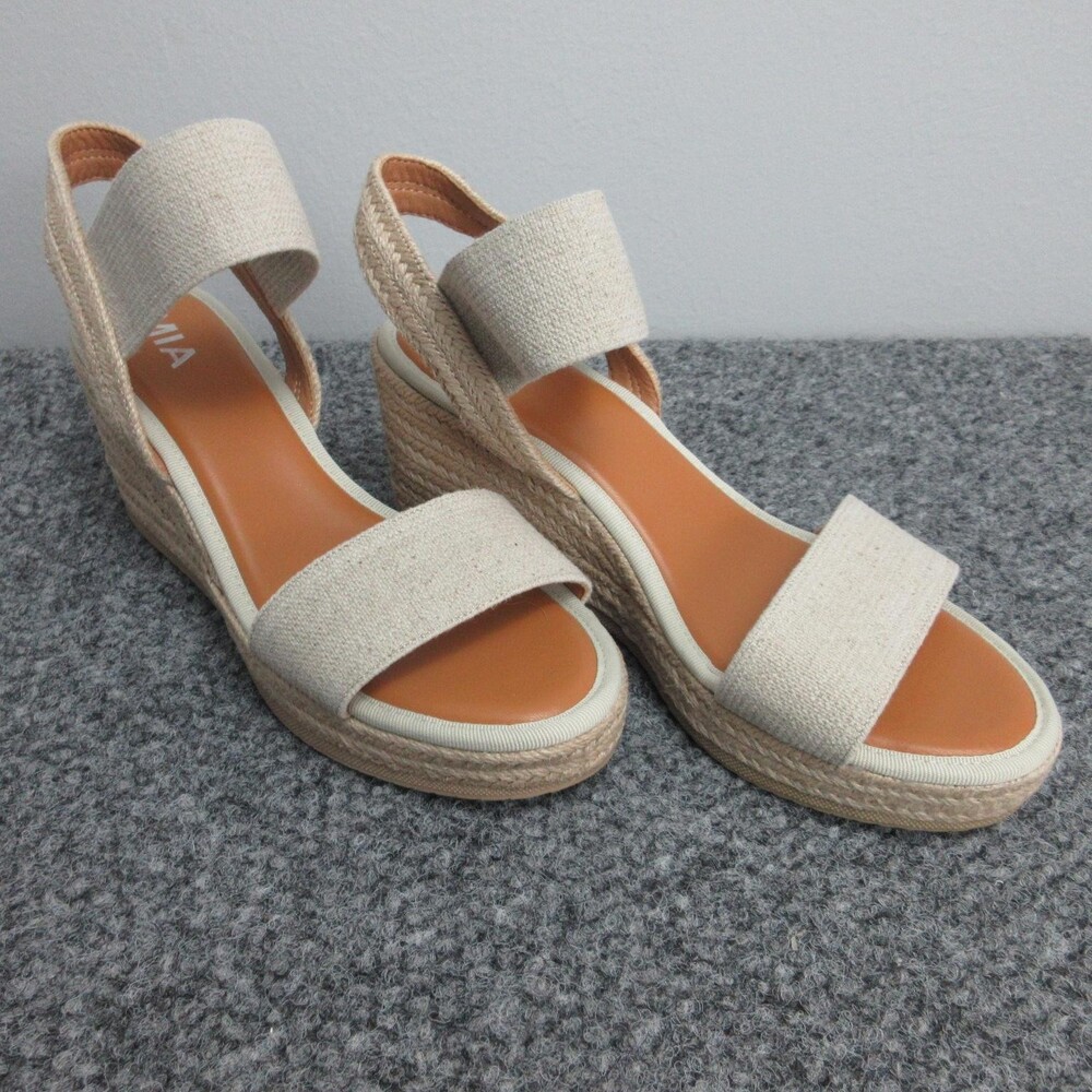 MIA Espadrille Sandals Womens Size 10 Beige Platform Wedge Heel Slip On NWOB